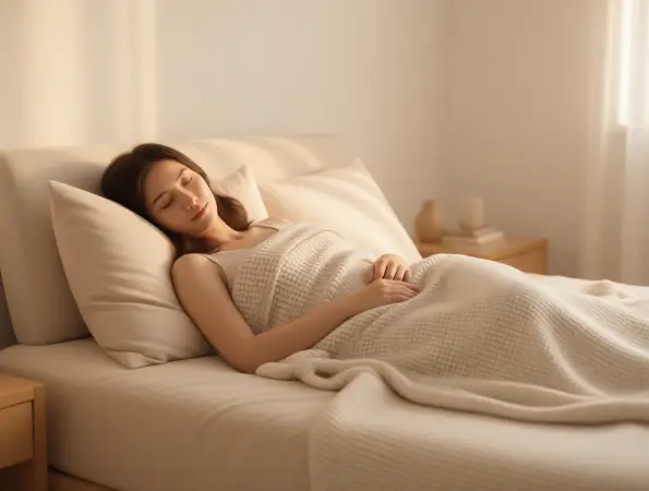 une femme dans son lit qui dort paisiblement